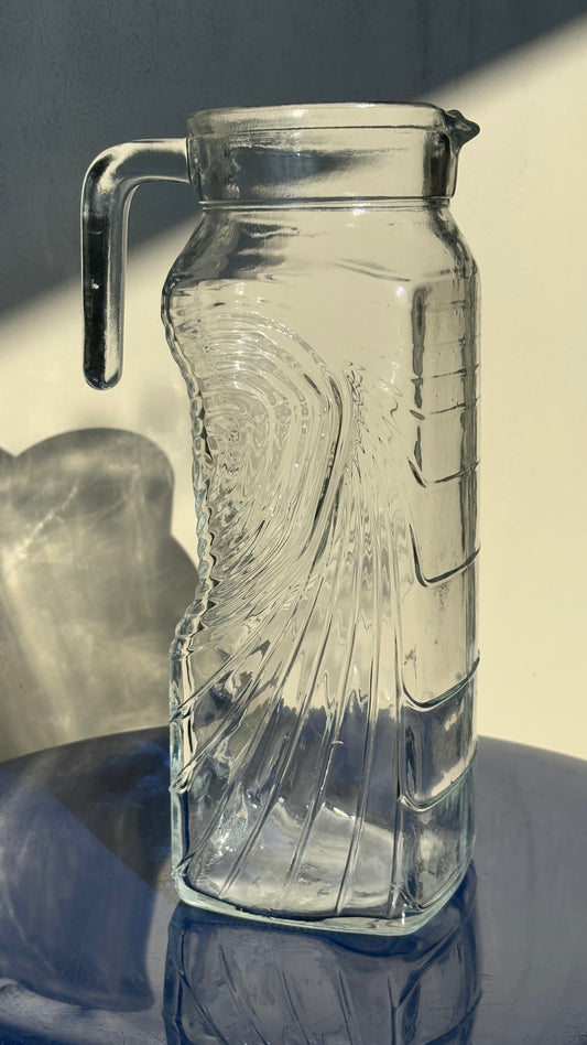 CLEAR GLASS WAVY LINED PITCHER