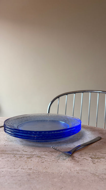 BLUE GLASS PLATES - set of 4