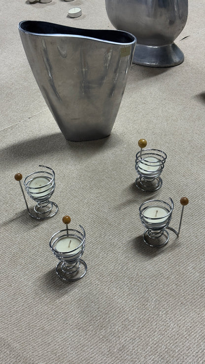 BOUNCY WIRE EGG CUPS CHROME/WOOD - set of 4